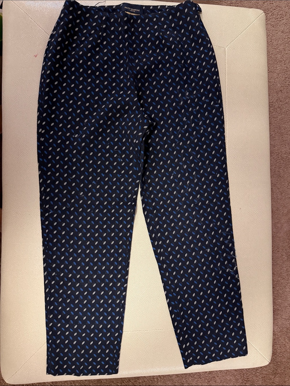 Piazza Sempione Navy Ankle Pants with Blue Leaf Dot Print